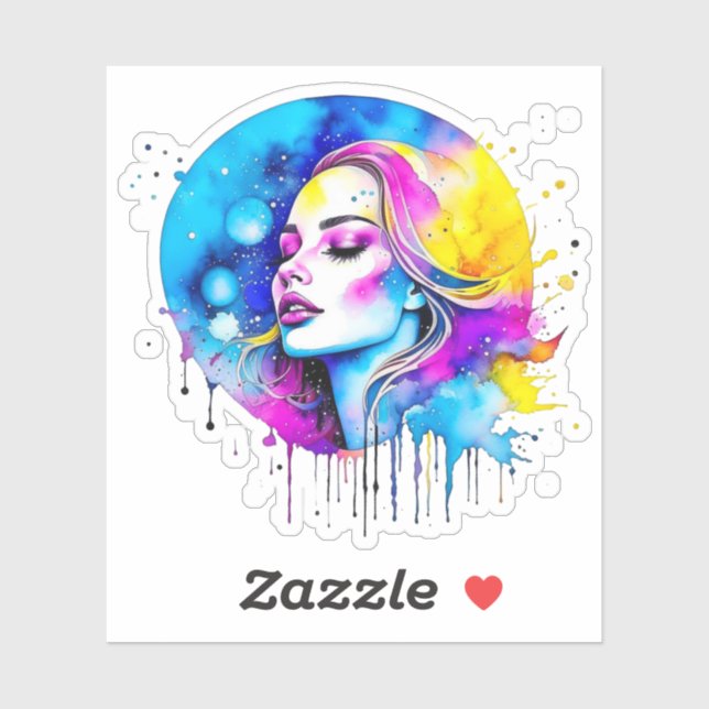 Sticker Belle aquarelle femme Abstraite (Feuille)