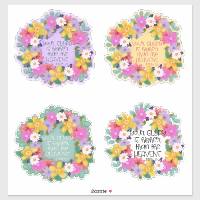 Sticker Belle Aquarelle Fleurs Wreath Psalm Citation (Feuille)