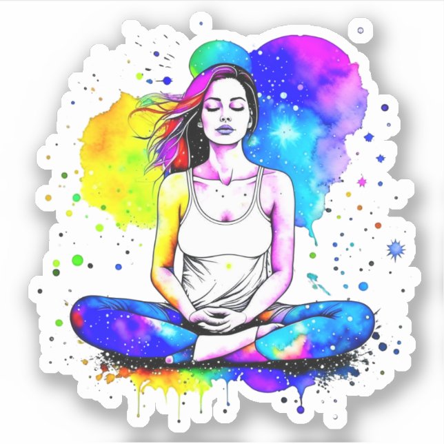 Sticker Belle Art Spirituel Lady Méditation (Devant)