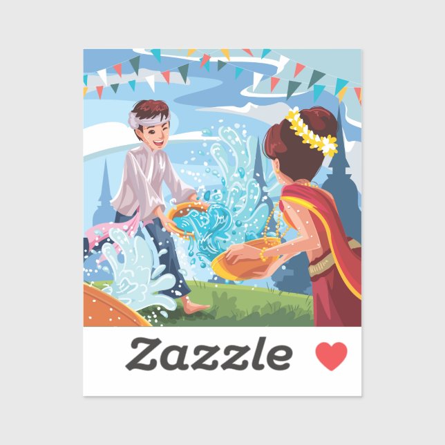 Sticker Belle fête de Songkran Jouer de l'eau (Feuille)