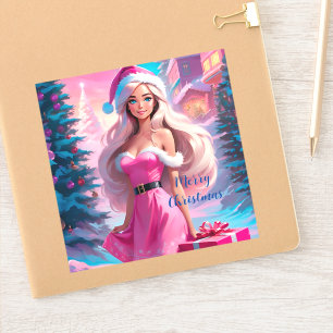 Sticker Belle fille de Noël rose 01