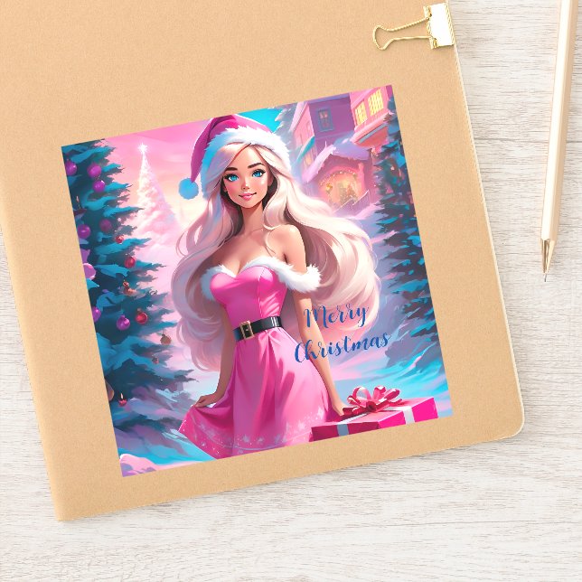 Sticker Belle fille de Noël rose 01 (Carnet)