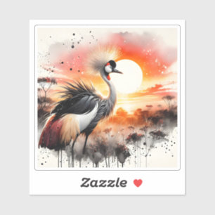 Sticker Belle grue couronnée au coucher du soleil dans la 