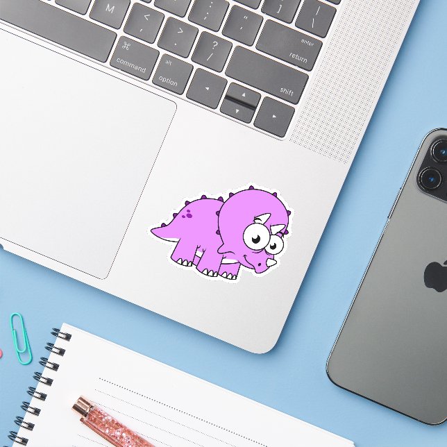 Sticker Belle Illustration D'Un Tricératops. (Ordinateur portable avec iPhone)