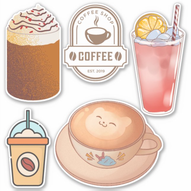 Sticker Belle image de dessin animé Drink Coffee Kawaii Sc (Devant)