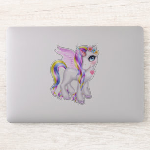 Sticker Belle licorne avec Rainbow Mane & Tail