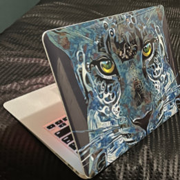 Sticker Belle peau de léopard blues, yeux dorés autocollan