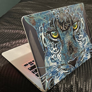 Sticker Belle peau de léopard blues, yeux dorés autocollan