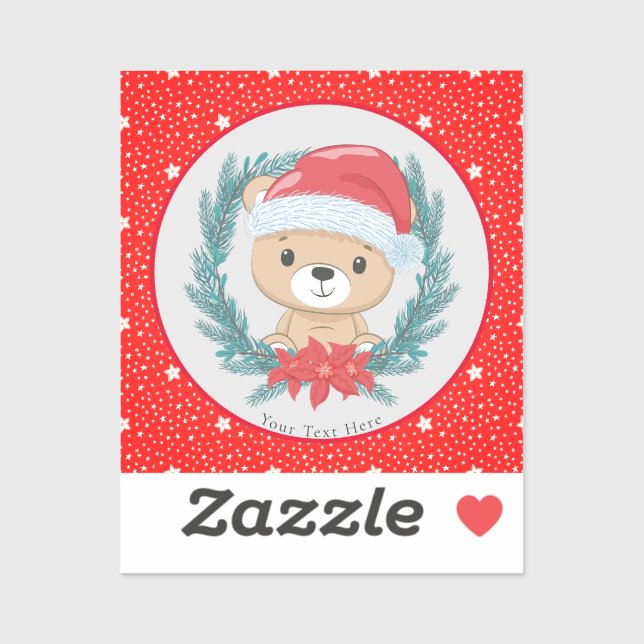 Sticker Belle Teddy Rouge et Blanc Etoiles Joyeux Noël (Feuille)