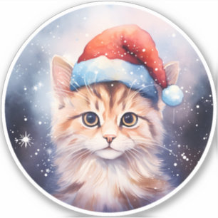 Sticker Belle Yeux Chat de Noël   Nuit hivernale de neige