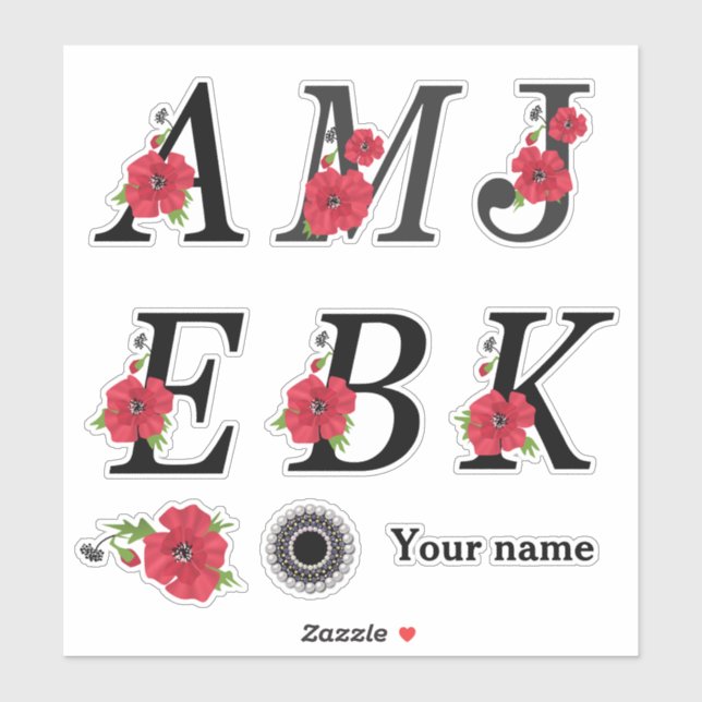 Sticker Belles lettres alphabétiques pour monogrammes (Feuille)