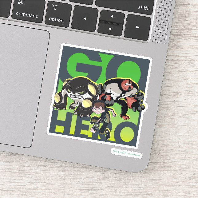 Sticker Ben Tennyson, Cannonbolt et Four Arms - Go Hero (Détail)