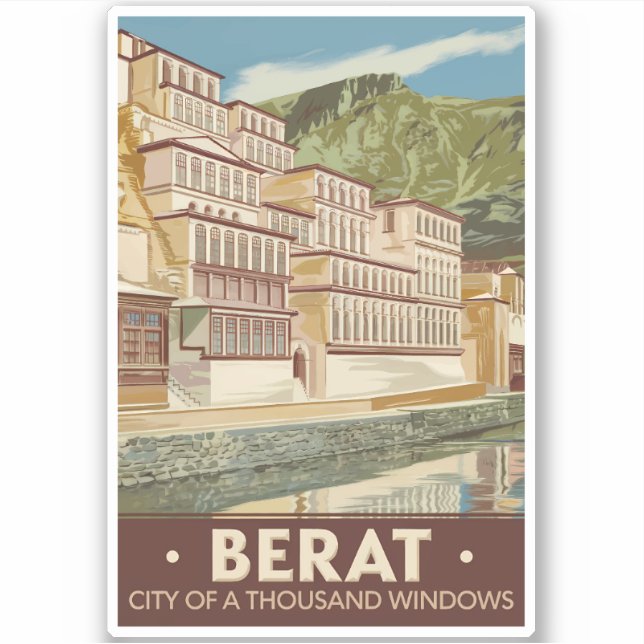 Sticker Berat Albanie Illustration Voyage Art Vintage (Devant)