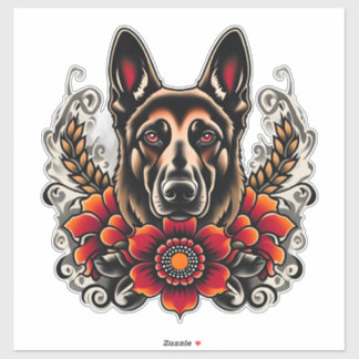 Sticker Berger allemand avec fleurs