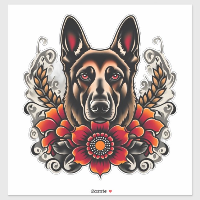Sticker Berger allemand avec fleurs (Feuille)