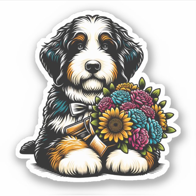 Sticker Bernedoodle Vinyl Dog (Devant)