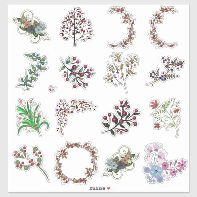 Sticker Berries et fleurs Collage Fiche artisanale Belle (Feuille)