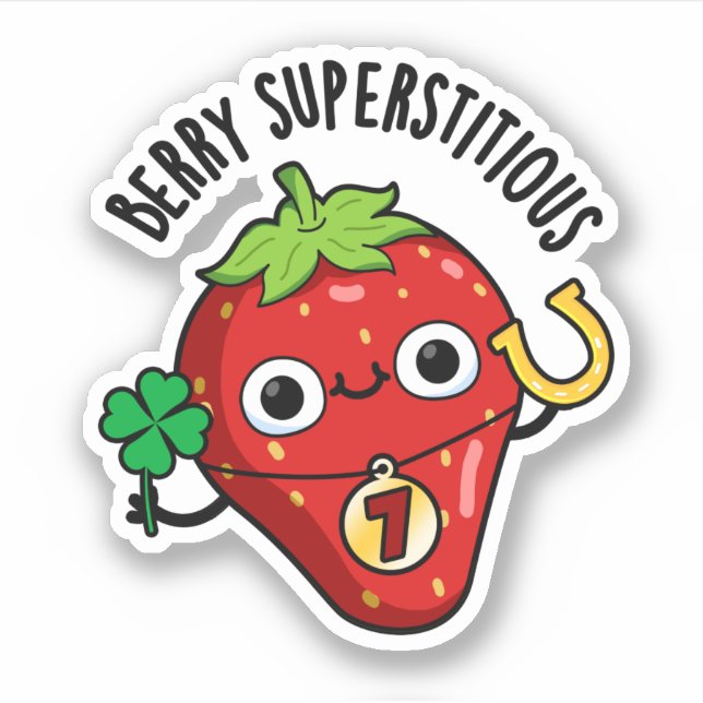 Sticker Berry Superstitieux Funky Fraise Pun (Devant)