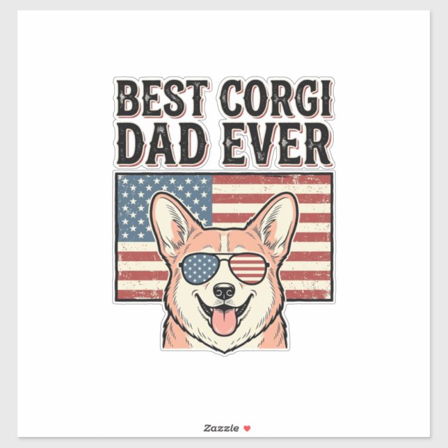 Sticker Best Corgi Dad Ever Patriotic Vintage Dog Shirt_1 (Feuille)