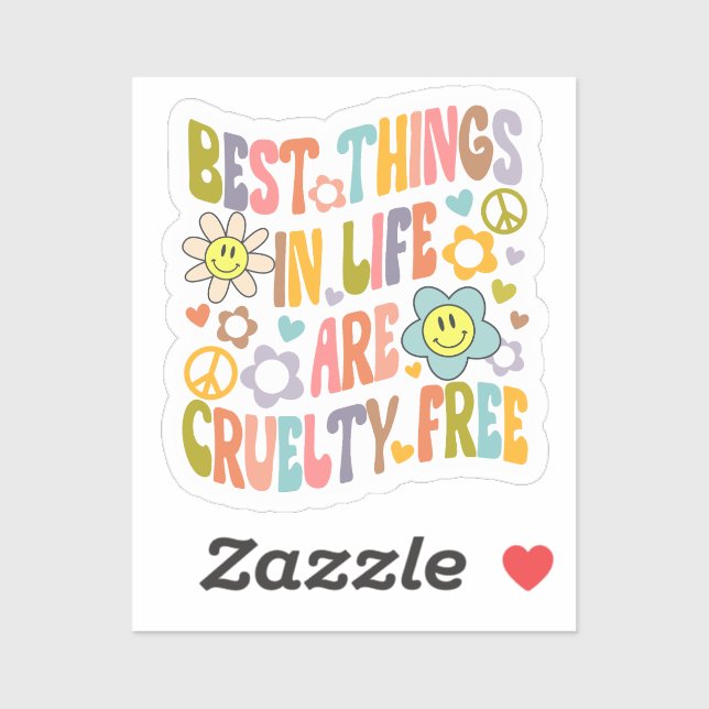 Sticker Best Things in Life sont Cruelty Free, Retro Vegan (Feuille)