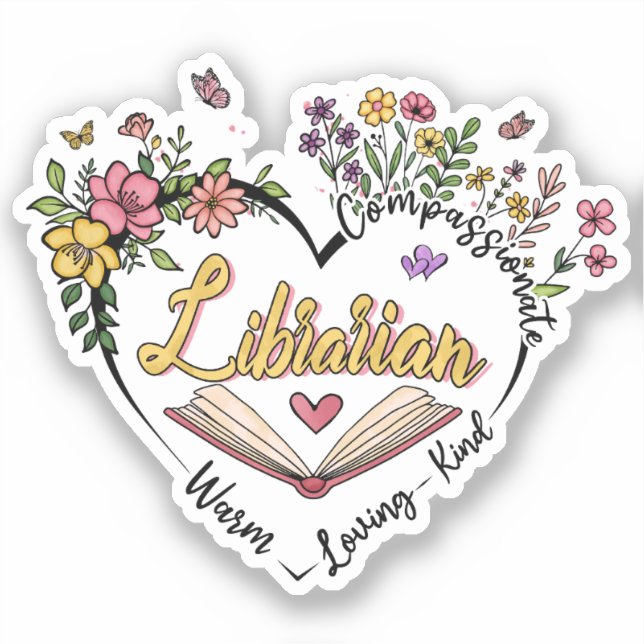 Sticker Bibliothécaire compatissante - Floral Heart Design (Recto)