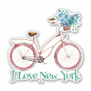 Sticker Bicyclette de style rétro coloré I Love New York
