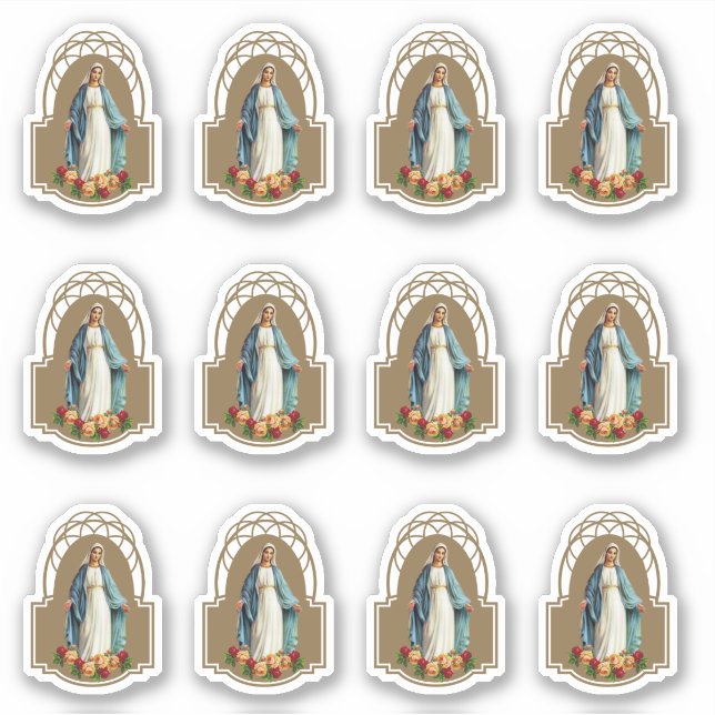 Sticker Bienheureuse Vierge Marie Roses religieux Vinyl (Devant)