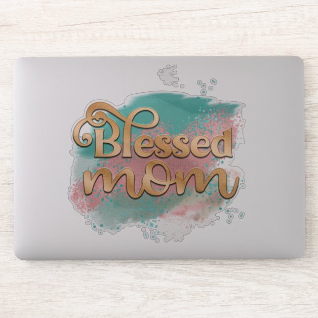 Sticker Bienheureux maman Turquoise rose et or Parties sci (Ordinateur)
