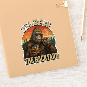 Sticker Bigfoot Backyard Whiskey & Cigar Retro Sunset 