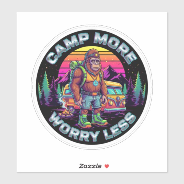 Sticker Bigfoot Camping-Camp More Worry Less (Feuille)