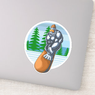 Sticker Bigfoot fait du snowboard sur les pistes 