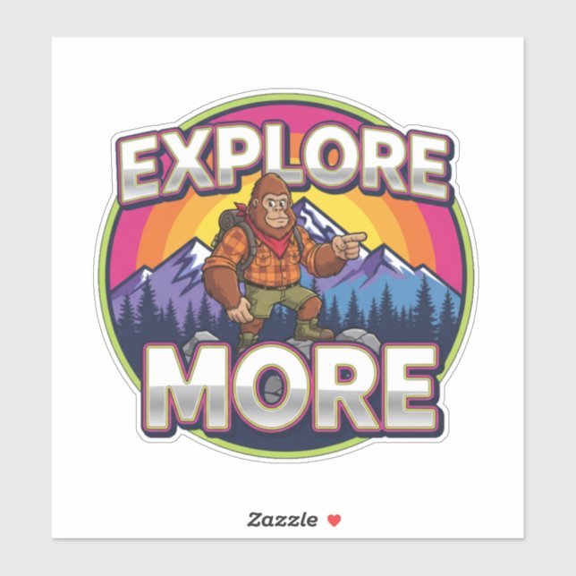 Sticker Bigfoot Hiking-Explore More (Feuille)