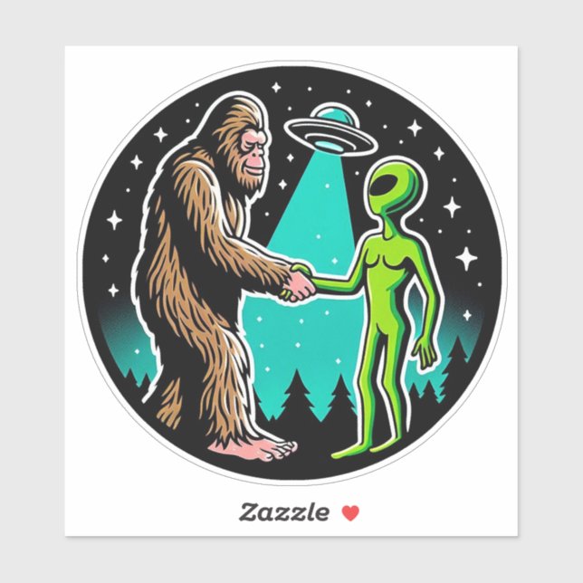 Sticker Bigfoot rencontre un Alien (Feuille)