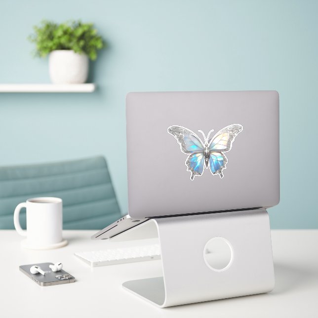 Sticker Bijoux papillon Opale et argent (Ordinateur portable sur le bureau)