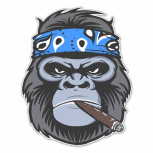 Sticker Biker gorilla singe fumer cigare art animal