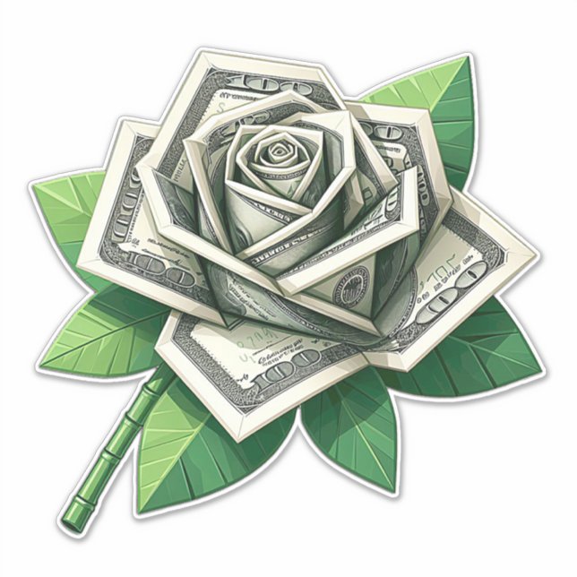 Sticker billet de cent dollars origami art rose (Devant)