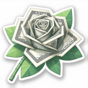 Sticker billet de cent dollars origami art rose