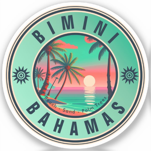 Sticker Bimini Bahamas Retro Sunset Travel Souvenir 1950 (Recto)