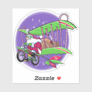 Sticker Biplane à vélo père Noël