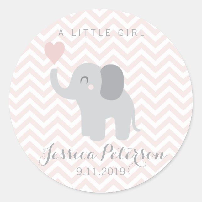 Sticker Birth Announcement Girl Elephant Cute (Front)