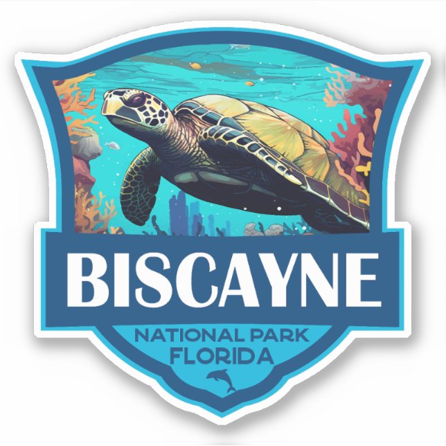 Sticker Biscayne National Park Turtle Illustration Retro (Devant)