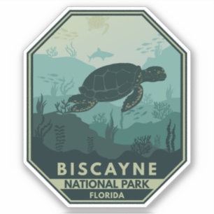 Sticker Biscayne National Park Turtle Retro Emblem