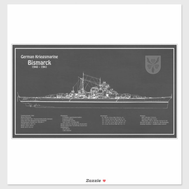 Sticker Bismarck - Plan directeur du navire de guerre PD (Feuille)