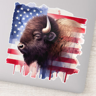 Sticker Bison avec drapeau des États-Unis d'Amérique