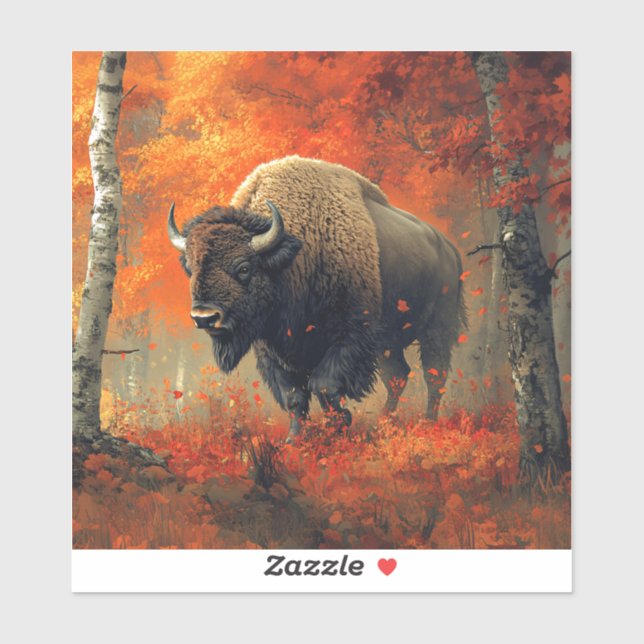 Sticker Bison dans l'artisanat boisé d'automne (Feuille)