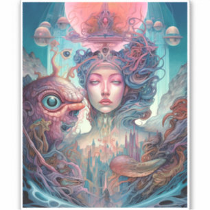 Sticker Bizarre surréaliste Alien Art femme