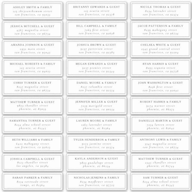 Sticker Black and White Elegant Chic Guest Names Adresse (Devant)
