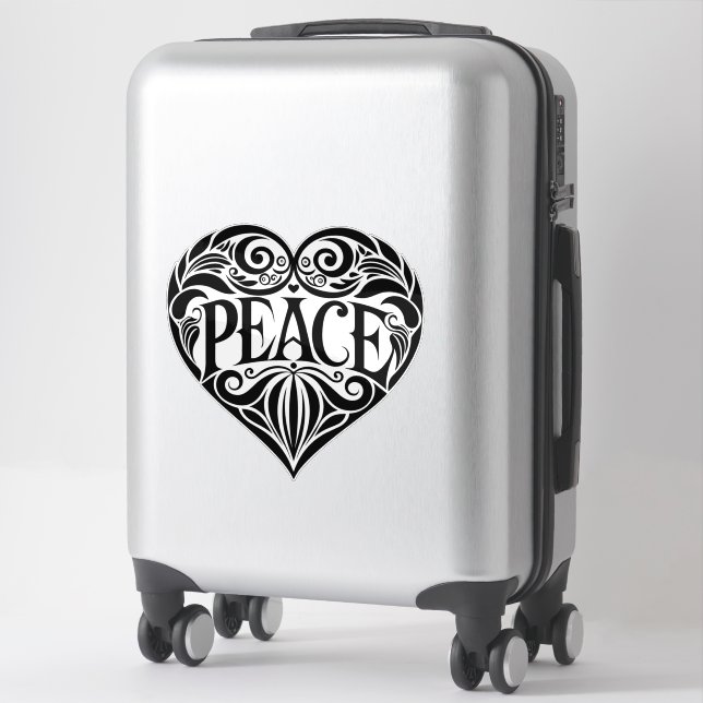 STICKER BLACK AND WHITE PEACE HEART (Sur valise)