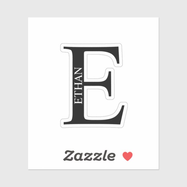 Sticker Black and White Personalized Monogram and Name (Feuille)