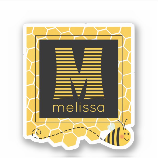 Sticker Black and Yellow Striped Monogram Bumble Bee (Devant)